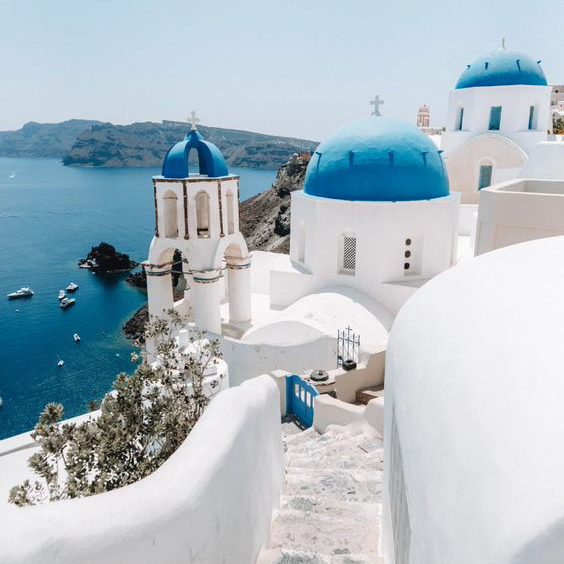 Santorini View, the blue domes and white architecture